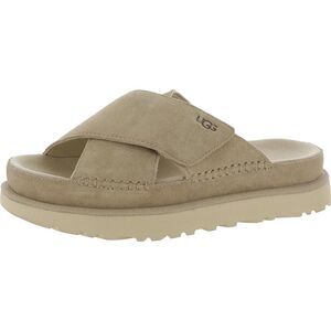 Ugg Womens Goldenstar Tan Leather Slip On Open Toe Platform Sandals Shoes Used